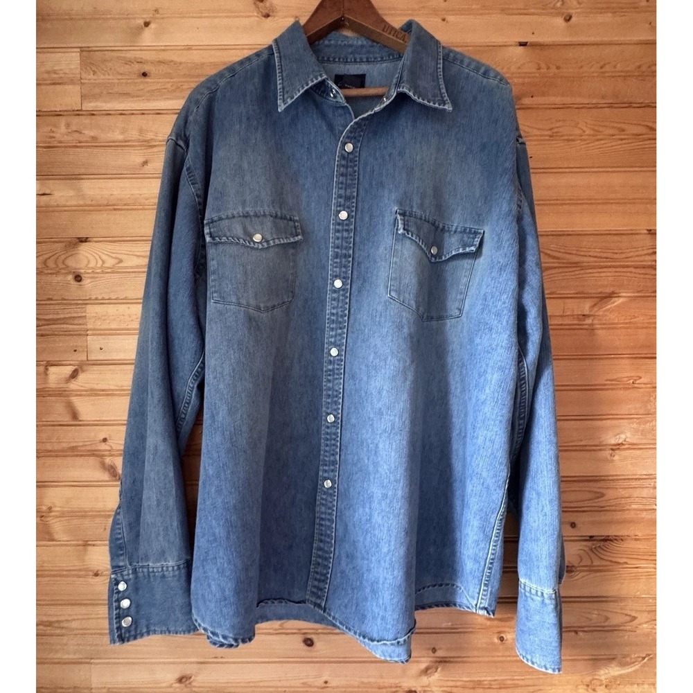 Bailey's Point Denim Shirt Pearl Snaps XL Western Americana Country Long Sleeved